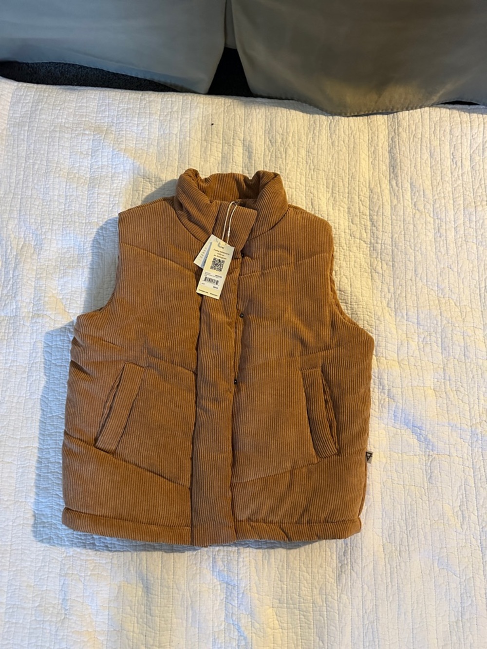 Corduroy Puffer Vest in Camel Brown - Sleeveless Insulated Layer